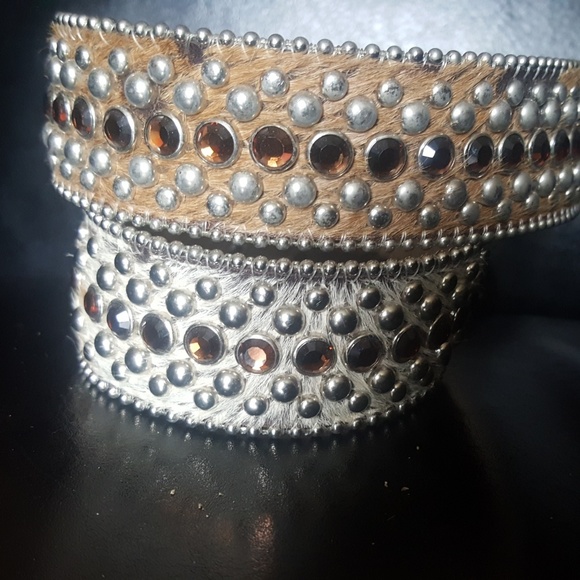 BB Simon tan & beige rhinestone belt hide on